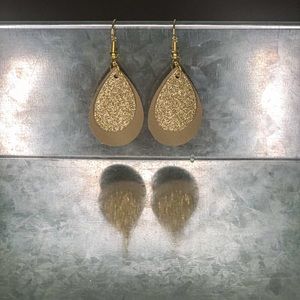1.5” Tear Drop Glitter on Faux Leather Earrings